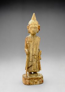 Figura del Buda Penitente, caminando y sosteniendo un bastón, estilo temprano de Mandalay